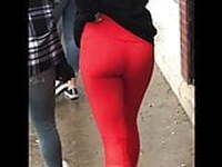 Candid Teen Red Leggings Voyeur