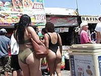 Plump Venice Beach Latina and Black asses in bikinis