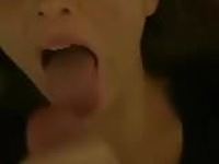 BJ and cum swallowing from this brunette girl 