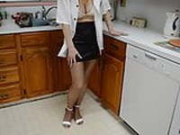 See Through Bra Tight Skirt and Tan Pantyhose