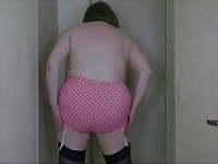 Sally in her pink and white spotted pantygirdle