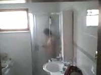 Chinese mature grandmother in shower