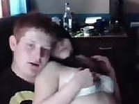 Young couple having fun in front of the webcam