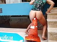 Fucking Her Latin Ass With a Giant Road Cone