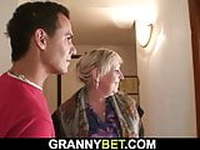 Big tits blonde granny spreads legs for him