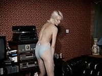 STAYIN ALIVE - skinny blonde in nylons stripease dance