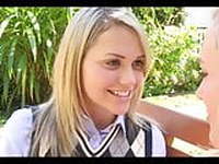 Preppy schoolgirl Mia Malkova. Lesbian tongue kiss seduction