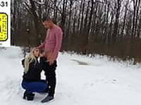 blonde slut sucks and fucks in the snow