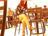 Sexy redhead coed thighs out at the mall...