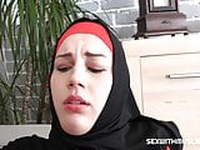 Hot girlfriend in red and black burka fucked from behind in