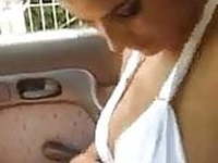 Spectacular tits and pussy of Girlfriend Dressing in car